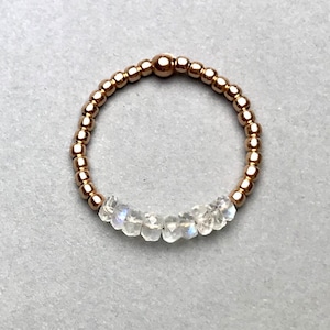 STACKING Ring in Rose Gold or Gold filled with small stones, Moonstone ring, opal, labradorite, peridot, garnet, iolite, beaded ring,