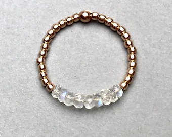 ANILLO DE PERLA DE PIEDRA LUNAR, anillos de ópalo, peridoto, iolita, relleno de oro rosa, anillo de perla de plata, regalo para ella, anillo de la amistad, piedras preciosas