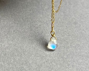 RAINBOW MOONSTONE 14 Karat, 14Karat Gold Mini gemstone pendant, precious Stone, romantic gift for her,