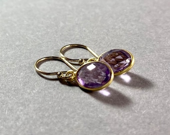 AMETHYST EARRINGS OVAL,purple gemstone, gift for her, gold filled earrings, amethyst oval, vermeil, summer jewellery, purple dangly earrings