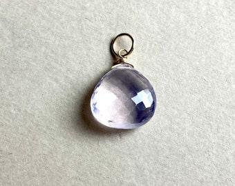 LAVENDER QUARTZ 14KARAT, Gemstone Pendant real Gold, precious stone violette, Christmas special Gift, Gift for her romantic, handmade