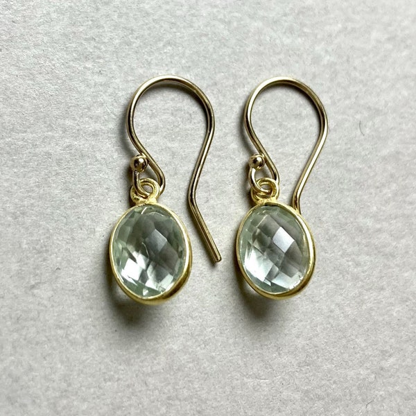 GREEN AMETHYST EARRINGS, Prasiolite earrings in Gold filled, Christmas gift for her, green Gemstone Earings, Christmas Earrings,
