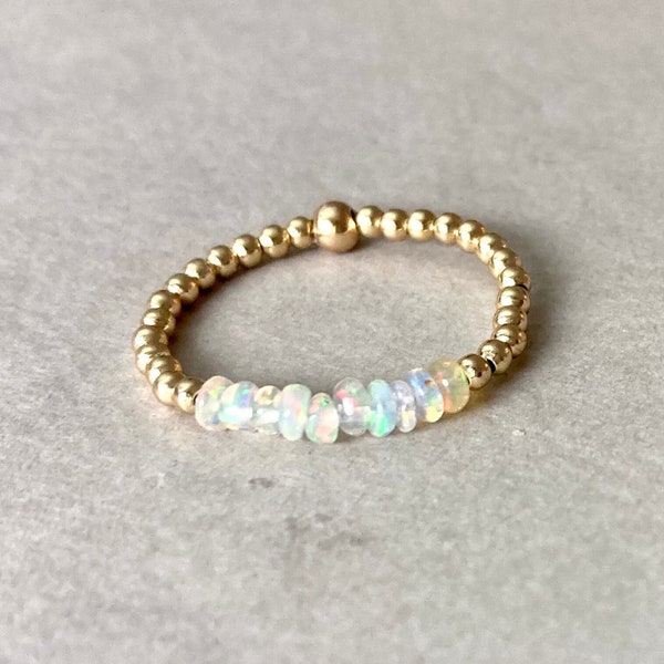 STACKING RING OPAL, Rose Gold filled ring Opal, Opal Gold filled Ring, beaded ring Opal, delicate Gold filled Ring, Gift for her Valentines