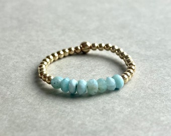 LARIMAR RING, zarter Stapelring Gold, Perlenring schmal,Geschenk für sie, Freundschaftsring, Silberring Larimar, Roségold Ring Larimar, blau