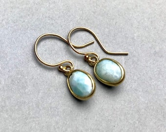 LARIMAR OHRRINGE GOLD, Larimar Edelstein Ohrringe, Larimar Vermeil, Gold filled Ohrringe, Silber vergoldet, Geschenk für sie Weihnachten,