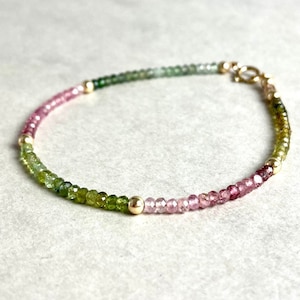 TOURMALINE BRACELET, 14K Gold filled, real gemstones, romantic Gift for her,Boho Summer, handmade unique jewelry,