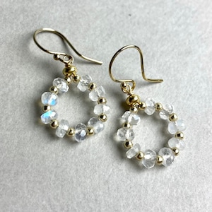 MOONSTONE EARRINGS GOLD filled, mini hoop earrings with moonstone, gift for her, bright gemstone earrings, birthday earrings, hoop earrings