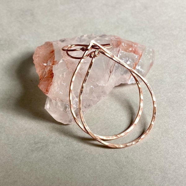 ROSEGOLD CREOLEN, Rose Gold filled Ohrringe, gehämmert, Boho Sommer Ohrringe, große Hängeohrringe, Schmuck handgemacht,Geschenk für Freundin