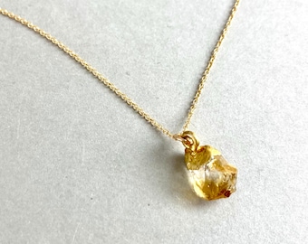 RAW CITRINE NECKLACE, Gold filled chain, Gemstone Citrine, Gift for her Springtime, yellow stone raw Pendant, special present for her