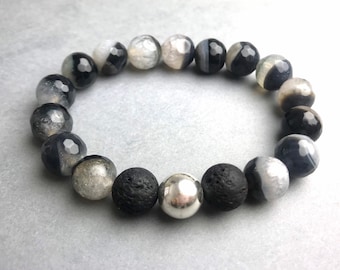 Pulsera difusora de ágata | Piedra blanca y negra | Regalo para yoguis | Aceites esenciales | Pulsera de aromaterapia | Joyería de regalo de Navidad