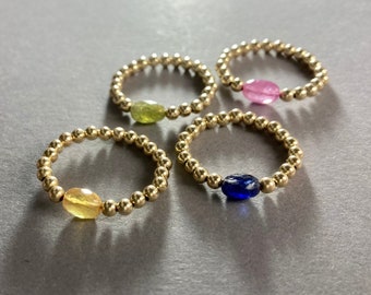 ANILLO DE PERLA DE ZAFIRO, anillo de apilamiento relleno de oro de 14K, anillo de perla de 3 mm, regalo para ella, anillo de amistad, zafiro azul, anillo de piedra preciosa azul, boho