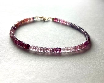 SPINEL GEMSTONE BRACELET Gold filled , pink precious stone beads, delicate bracelet real Gold, gift for her summer