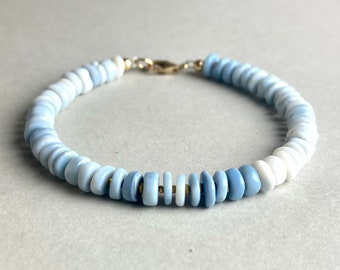 PULSERA OPAL AZUL CLARO, Pulsera de Piedras Preciosas Ópalo, Estilo Boho, Pulsera de Piedras Preciosas Rellena de Oro, Ópalo Peruano, Regalo para su Navidad