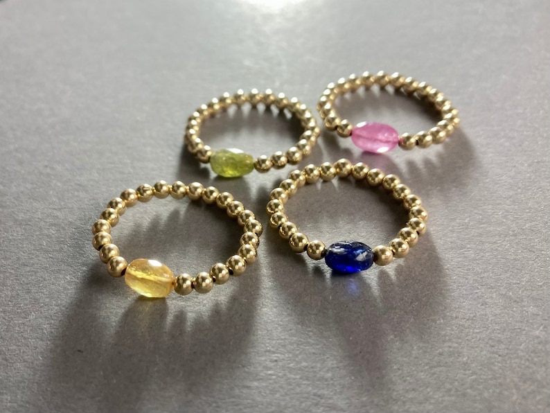 STACKING RING SAPPHIRE, 14K Gold filled Ring, blue Sapphire, beaded ring, Boho Summer Ring, Gift for her, genuine Gemstone Ring handmade image 1
