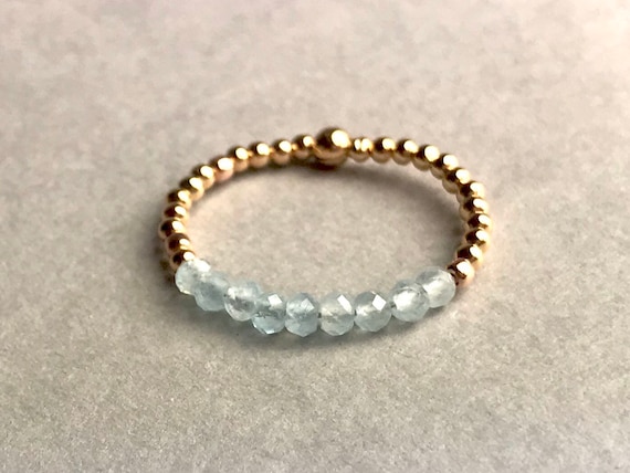 AQUAMARIN RING, Stapelring, 14K Gold filled, Perlenring,Geschenk für sie,Freundschaftsring,Perlenring Silber,14K Rosé Gold filled,Sommerring