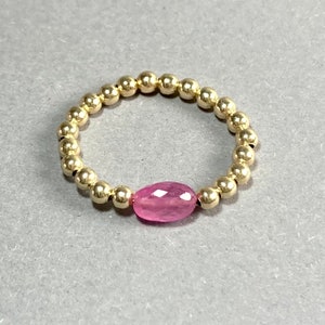 ANILLO DE PERLA DE ZAFIRO, anillo de apilamiento relleno de oro de 14K, anillo de perla de 3 mm, regalo para ella, anillo de amistad, zafiro rosa, anillo de piedra preciosa rosa, boho imagen 2