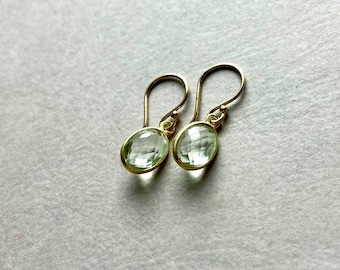 GREEN AMETHYST EARRINGS, Prasiolite earrings in Gold filled, Christmas gift for her, green Gemstone Earings, Christmas Earrings,