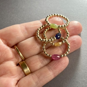 STACKING RING SAPPHIRE, 14K Gold filled Ring, blue Sapphire, beaded ring, Boho Summer Ring, Gift for her, genuine Gemstone Ring handmade image 6