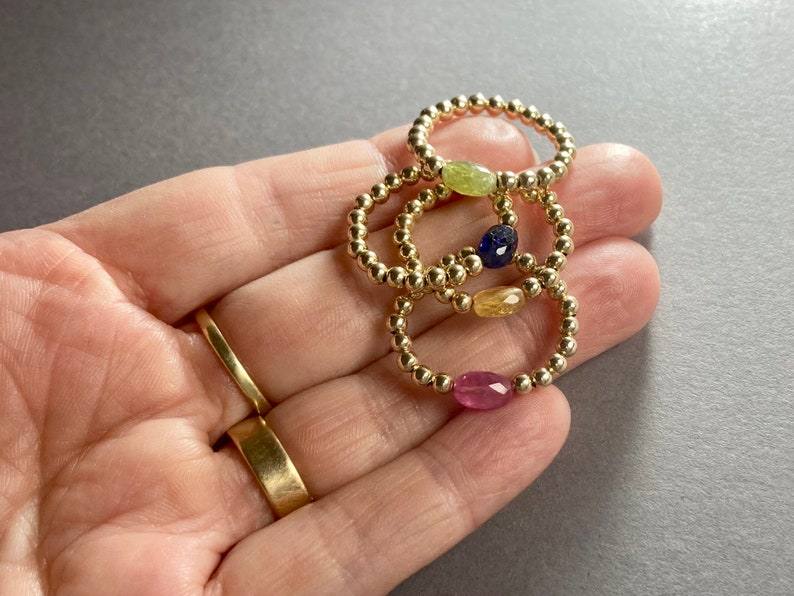 ANILLO DE PERLA DE ZAFIRO, anillo de apilamiento relleno de oro de 14K, anillo de perla de 3 mm, regalo para ella, anillo de amistad, zafiro rosa, anillo de piedra preciosa rosa, boho imagen 6