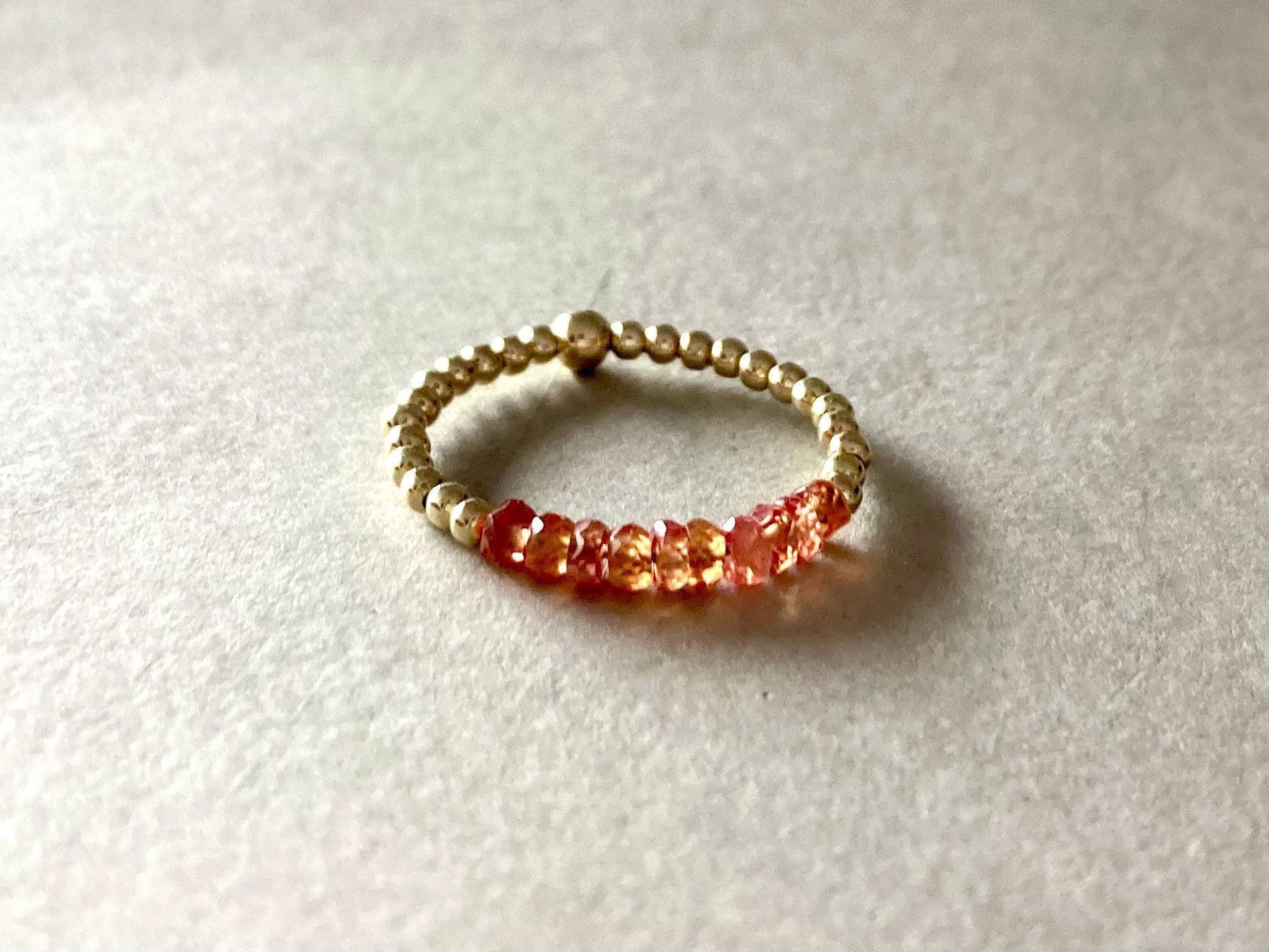 ORANGE SAPPHIRE RING, Rose Gold filled, orange Gemstone beads, Stacking Ring beaded , Summer Ring Boho, Gift for her,Gold filled beaded Ring