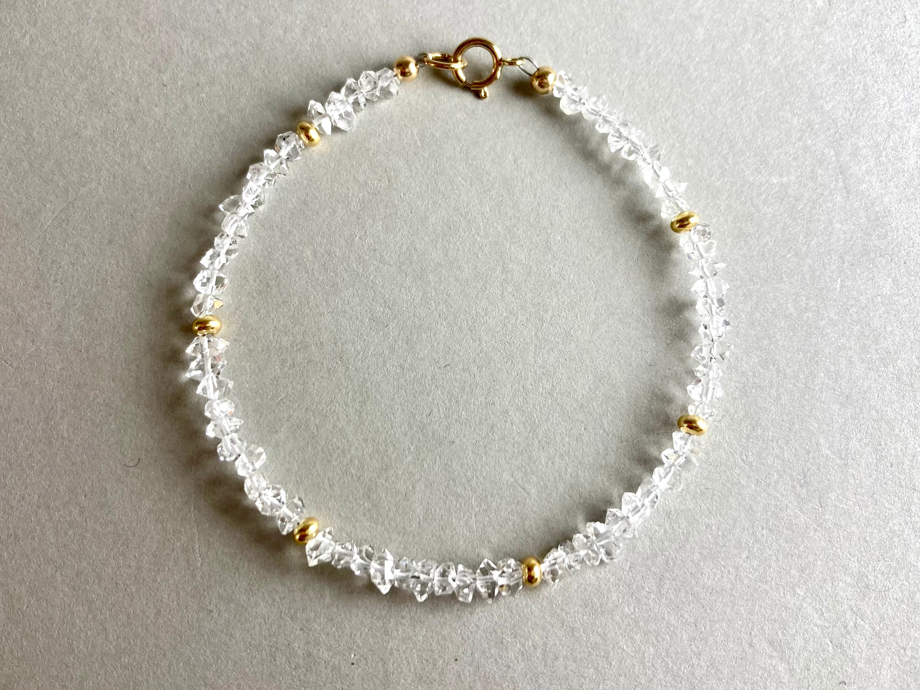 Bracelet En Fil Ciré Gold Filled Avec Cristal Herkimer - ROSEMIMOSA - NEUF France