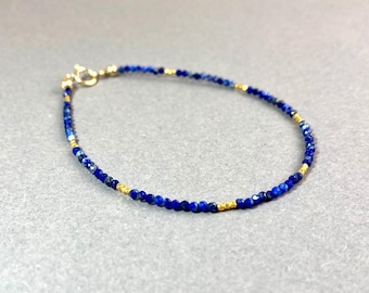 LAPIS LAZULI BRACELET, beaded bracelet Gold filled, dark blue gemstone, gift for her, Boho summer bracelet, handmade, friendship bracelet