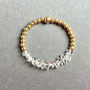 STACKING RING HERKIMER Diamonds, Rose Gold filled, beaded ring Herkimer Diamond, stacking Ring, clear Quartz, Boho Summer, Friendship-ring