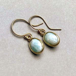 LARIMAR EARRINGS GOLD filled, Larimar gemstone earrings, oval shape Earrings, Christmas present for her, Gold filled, Vermeil, gemstone