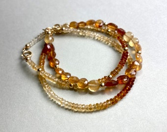 HESSONITE GARNET BRACELET, Gold filled, real gemstone bracelet, gift for her, coin beads faceted, Christmas present, yellow gemstone coin