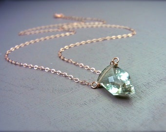 PRASIOLITE NECKLACE PENTAGON Shape, gift for girlfriend, green Gemstone necklace, Christmas gift for her, Green Amethyst Necklace
