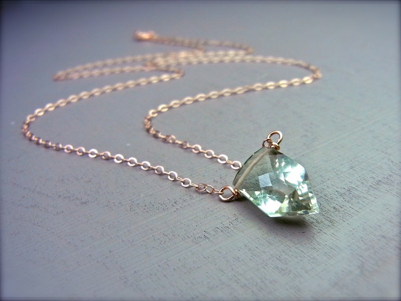 PRASIOLITE NECKLACE PENTAGON Shape, gift for girlfriend, green Gemstone necklace, Christmas gift for her, Green Amethyst Necklace image 1