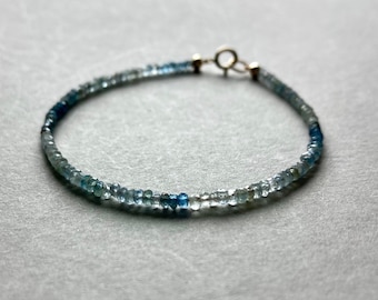 PULSERA DE PIEDRA PRECIOSA AGUAMARINA, regalo para ella, pulsera de piedras preciosas azules, pulsera con cuentas azules, llena de oro, pulsera de amistad azul claro