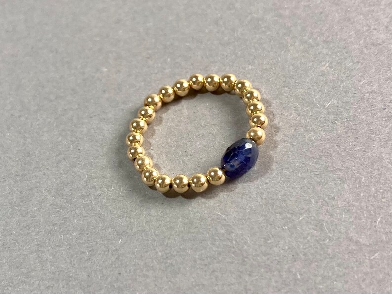 STACKING RING SAPPHIRE, 14K Gold filled Ring, blue Sapphire, beaded ring, Boho Summer Ring, Gift for her, genuine Gemstone Ring handmade image 4