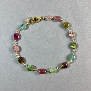 TOURMALINE BRACELET GOLD filled, gift for her, gemstone bracelet handmade, natural watermelon tourmaline, unique piece of jewelry, gemstone