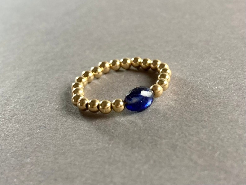 STACKING RING SAPPHIRE, 14K Gold filled Ring, blue Sapphire, beaded ring, Boho Summer Ring, Gift for her, genuine Gemstone Ring handmade image 2