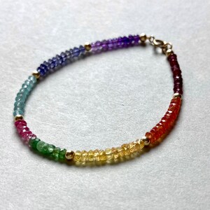 PULSERA CHAKRA GEMSTONE Relleno de oro, pulsera de piedras preciosas, piedras preciosas arco iris, zafiro amarillo, pulsera de piedra curativa, regalo para ella, apatita imagen 6