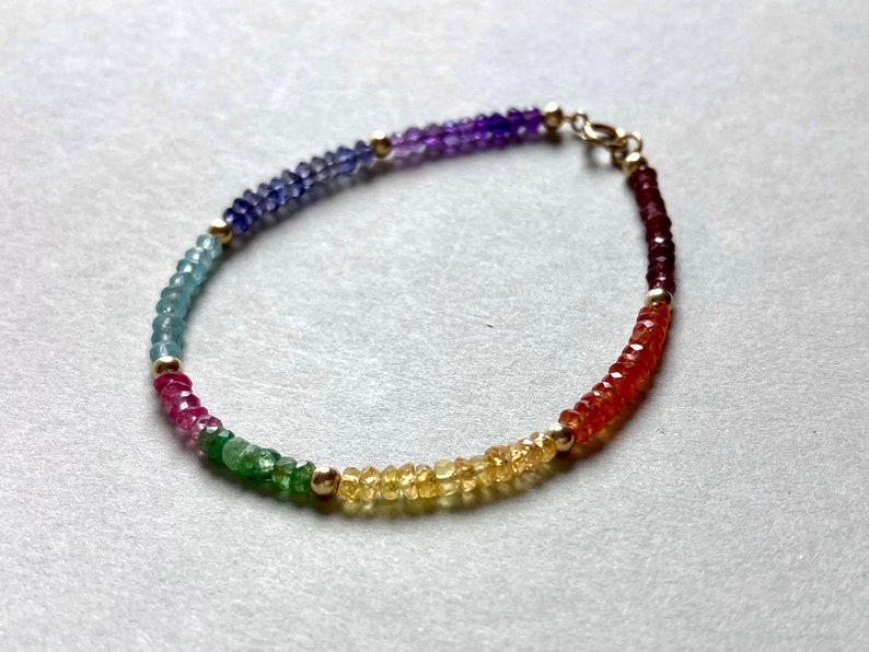 PULSERA CHAKRA GEMSTONE Relleno de oro, pulsera de piedras preciosas, piedras preciosas arco iris, zafiro amarillo, pulsera de piedra curativa, regalo para ella, apatita imagen 6