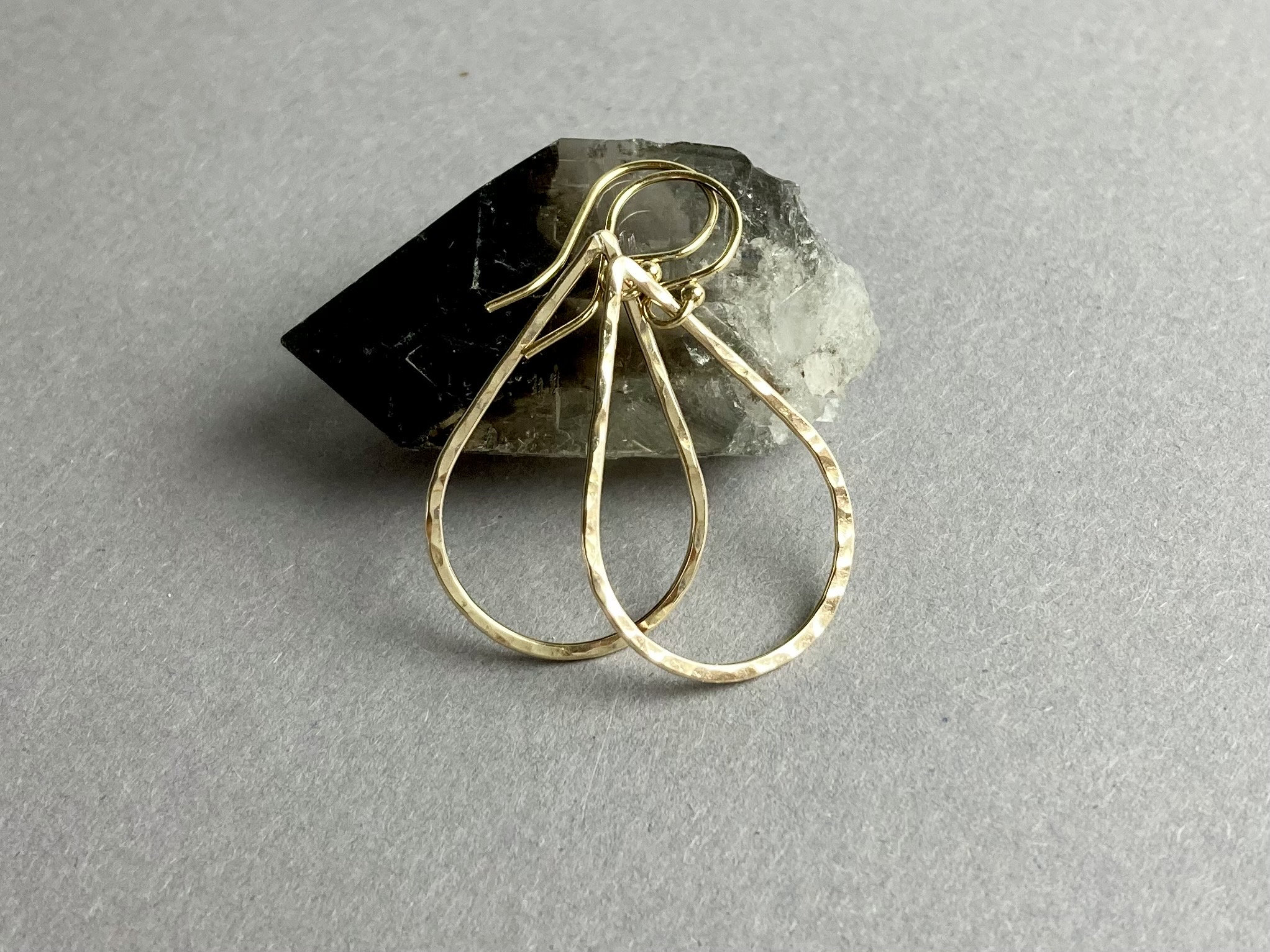 GOLD HOOPS DROP Shape, hammered earrings, Ibiza Boho Summer,gift for her,dangly earrings,handmade jewellery,R Gold filled