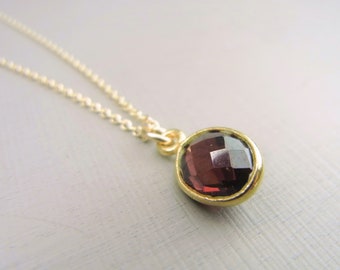GARNET PENDANT GOLD, delicate Gold Necklace, Gift for her Christmas, Christmas Present girlfriend, romantic Necklace, Garnet Gold Necklace