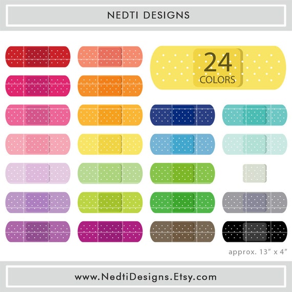 24 Band Aid Clipart Set 1 Colorful Bandage Color Clip Art | Etsy