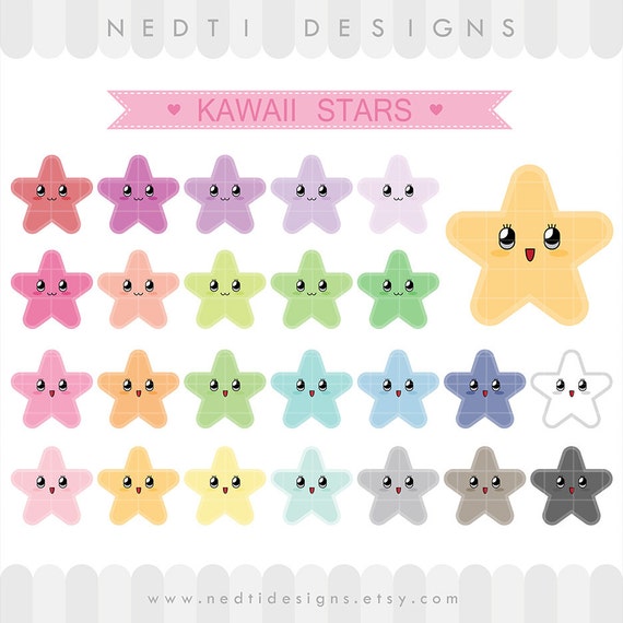 artículos similares a 24 estrellas kawaii imágenes prediseñadas