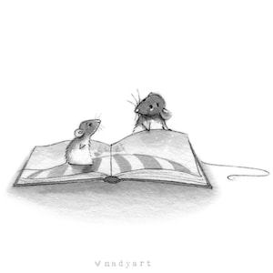 C54: Rats Storytime Print • Small Illustration • Print or Original • Mommy and baby rat • Nadyart • Mouse print • Baby Mouse