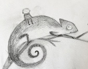 HANDMADE: My chameleon friend - Little boy graphite drawing