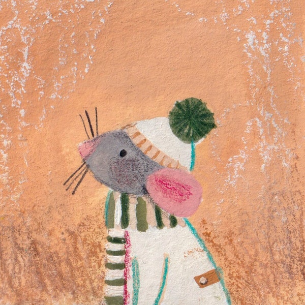 C78: Cute Mouse / Rat in Knitwear Portrait - a small cute art print