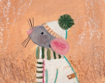 C78: Cute Mouse / Rat in Knitwear Portrait - a small cute art print