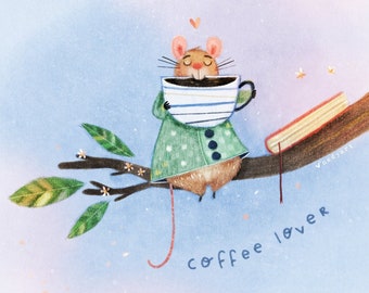 B33: Coffee Lovers Art Print • An ode to coffee moments • illustrated gift for the coffee lover and / or rat lover in your life