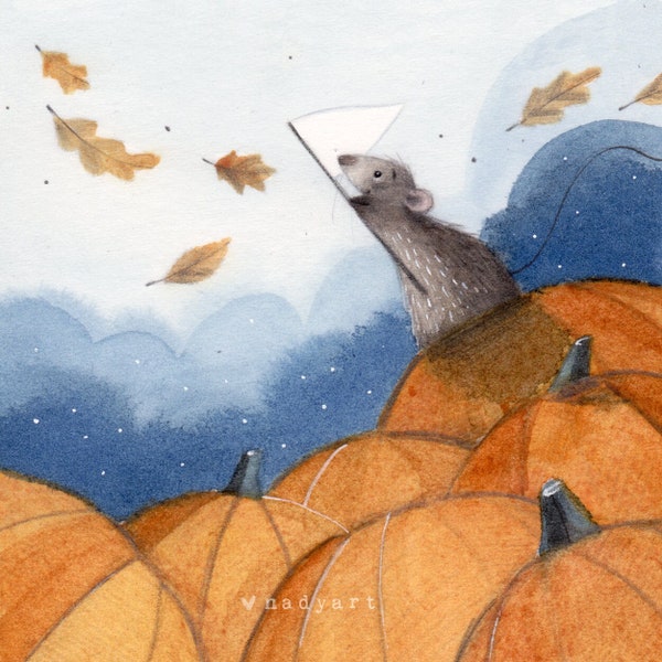 C6: Catching Autumn Leaves - Small cute art print