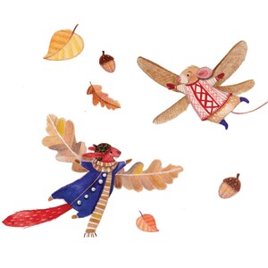 Cute Autumnal Print Set - 4 A6 art prints with woodland animals in whimsical Autumn scenes
