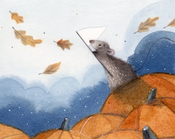 C6: Catching Autumn Leaves - Small cute art print