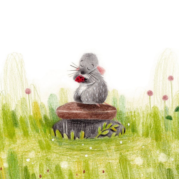 B40: You are loved | Cute Rat/Mouse art print Colour pencil style